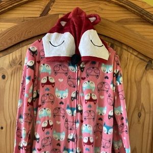 Women Body Candy pink sleeping fox hooded one piece pajamas size L